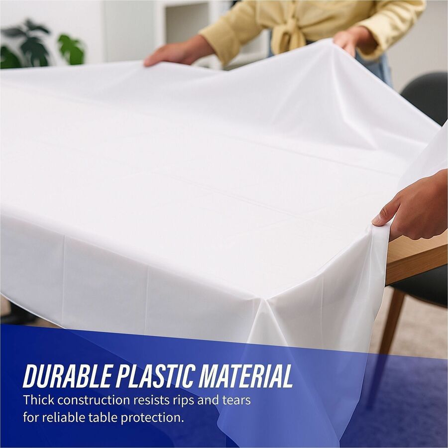Image of Genuine Joe Table Covers, Plastic, 54"x108", 6/PK, White