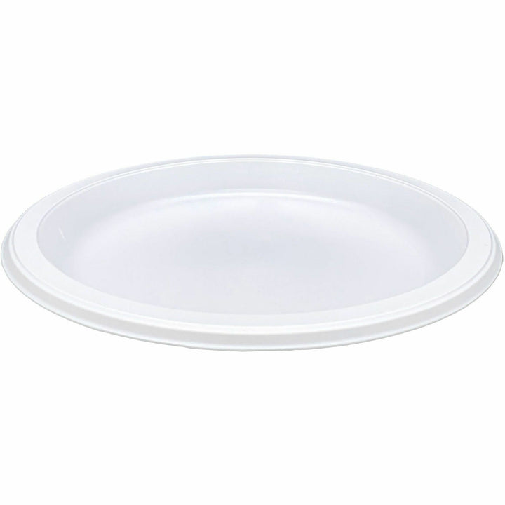 Image of Genuine Joe 10329 9" Reusable Plastic Plates, Serving, Disposable, 9" Diameter, White, Plastic Body, 125 / Pack