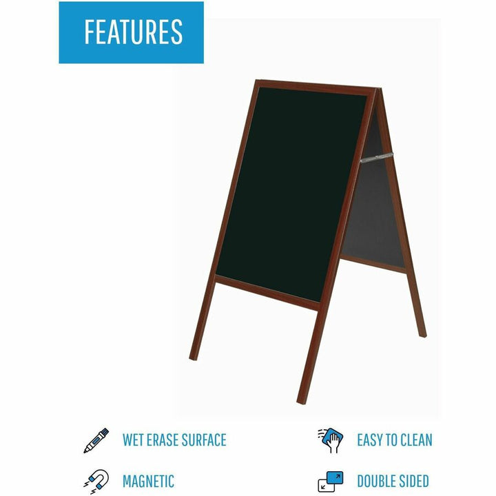 Image of Bi-silque Wet-Erase Sign Board,2-sided,23-3/4"x30"x45-1/2",BLK/Cherry