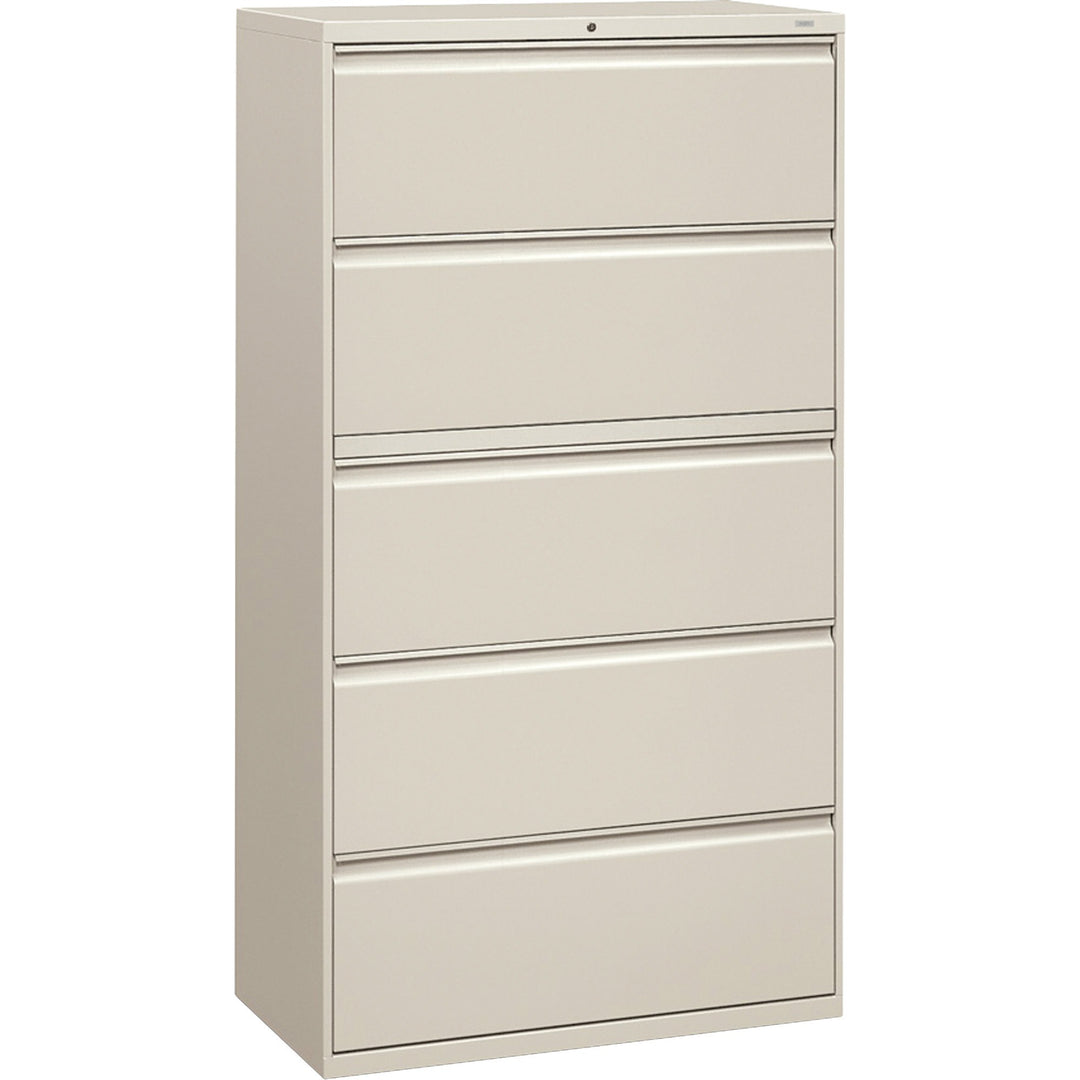 Image of HON® 5-Drawer Lateral File W/Lock, 36"x19-1/4"x67", Light Gray