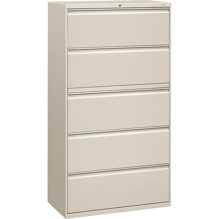 Image of HON® 5-Drawer Lateral File W/Lock, 36"x19-1/4"x67", Light Gray