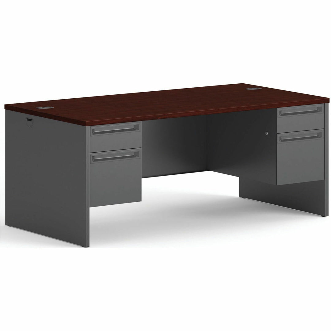 Image of HON® 38000 Series Double Pedestal Desk, 72" X 36" X 29.5", Mahogany/charcoal