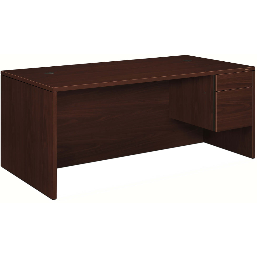 Image of HON® 10500 Series "l" Workstation Right Pedestal Desk With 3/4 Height Pedestal, 72" X 36" X 29.5", Mahogany