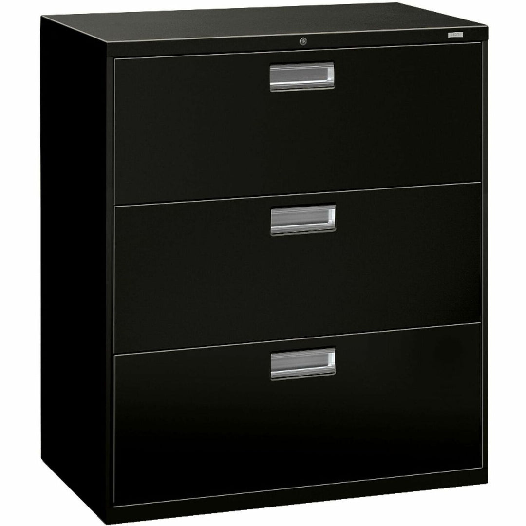 Image of HON® Brigade 600 Series Lateral File, 3 Legal/letter-Size File Drawers, Black, 36" X 18" X 39.13"
