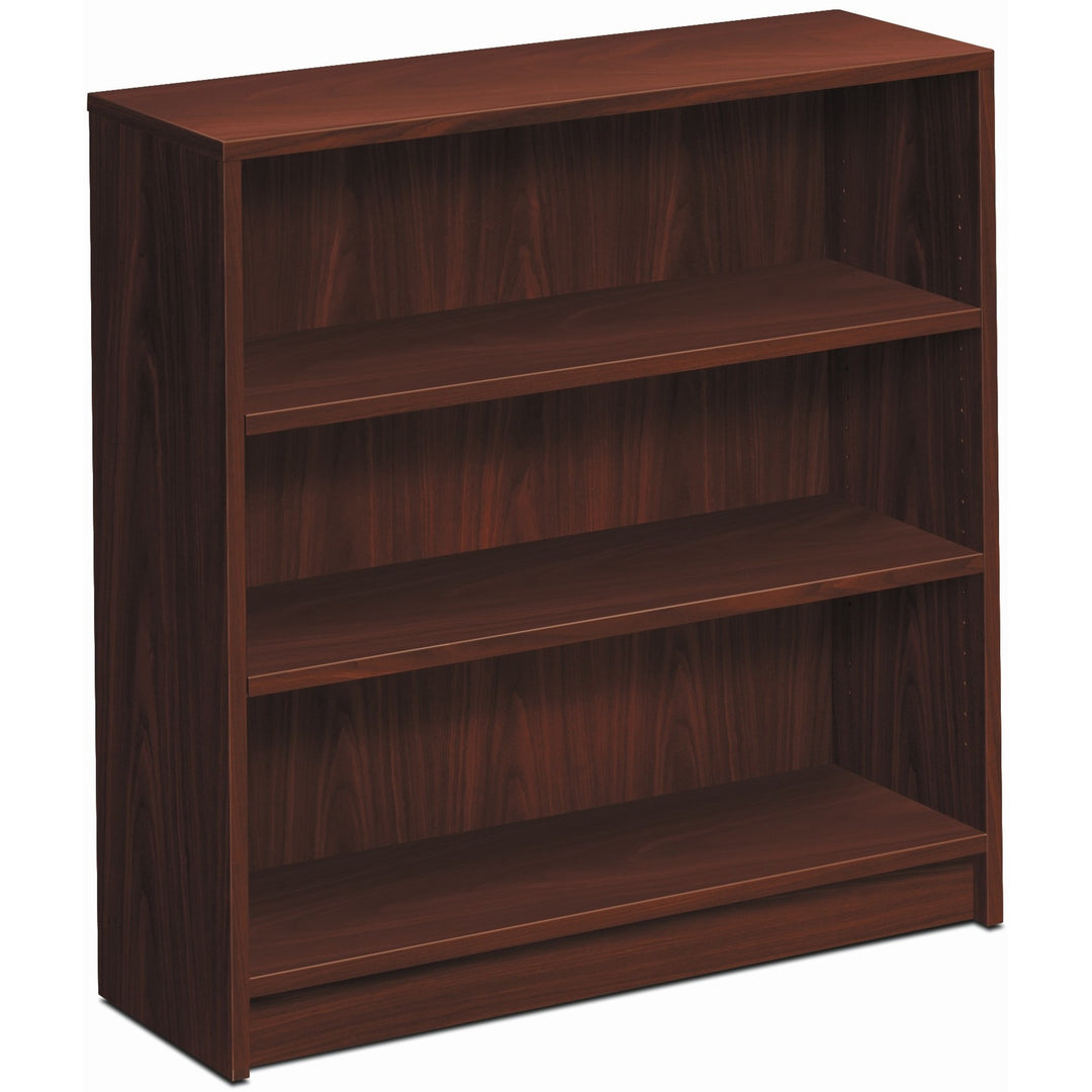 Image of HON® 3 Shelf Bookcase, 2 Adj., 36"Wx11-1/2"Dx36-1/8"H, Mahogany