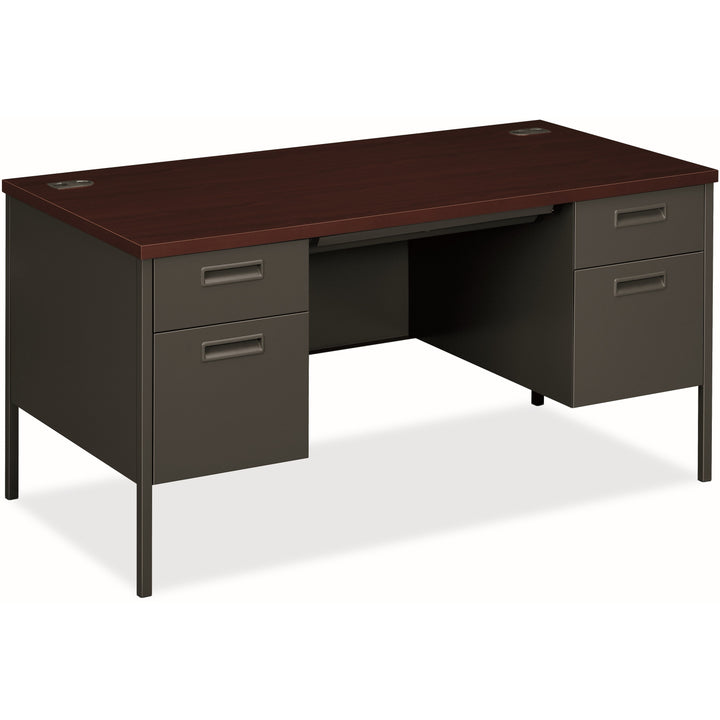 Image of HON® Metro Classic Series Double Pedestal Desk, Flush Panel, 60" X 30" X 29.5", Mahogany/charcoal