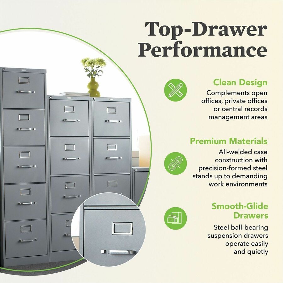 Image of HON® 310 Series Vertical File, 5 Letter-Size File Drawers, Black, 15" X 26.5" X 60"