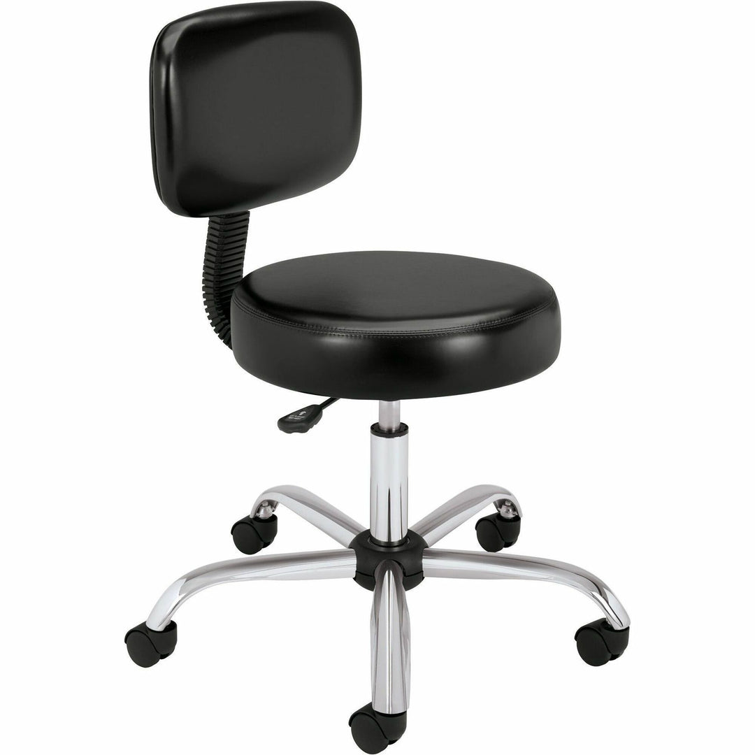 Image of HON HONMTS11EA11 Sitting Stool, Black Seat Color, Vinyl Seat Material, Black Back Color, Fabric Back Material, Black Frame Color, Black, 1 Each