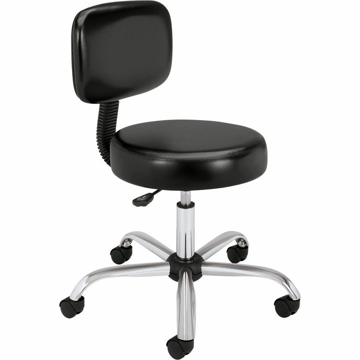 Image of HON HONMTS11EA11 Sitting Stool, Black Seat Color, Vinyl Seat Material, Black Back Color, Fabric Back Material, Black Frame Color, Black, 1 Each