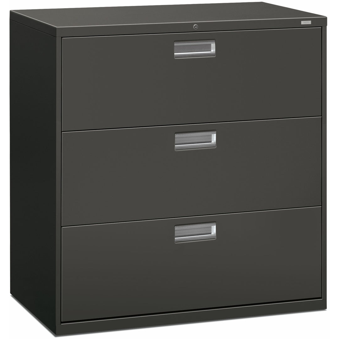 Image of HON® Brigade 600 Series Lateral File, 3 Legal/letter-Size File Drawers, Charcoal, 42" X 18" X 39.13"