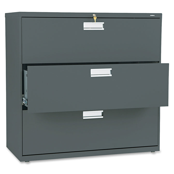 Image of HON® Brigade 600 Series Lateral File, 3 Legal/letter-Size File Drawers, Charcoal, 42" X 18" X 39.13"