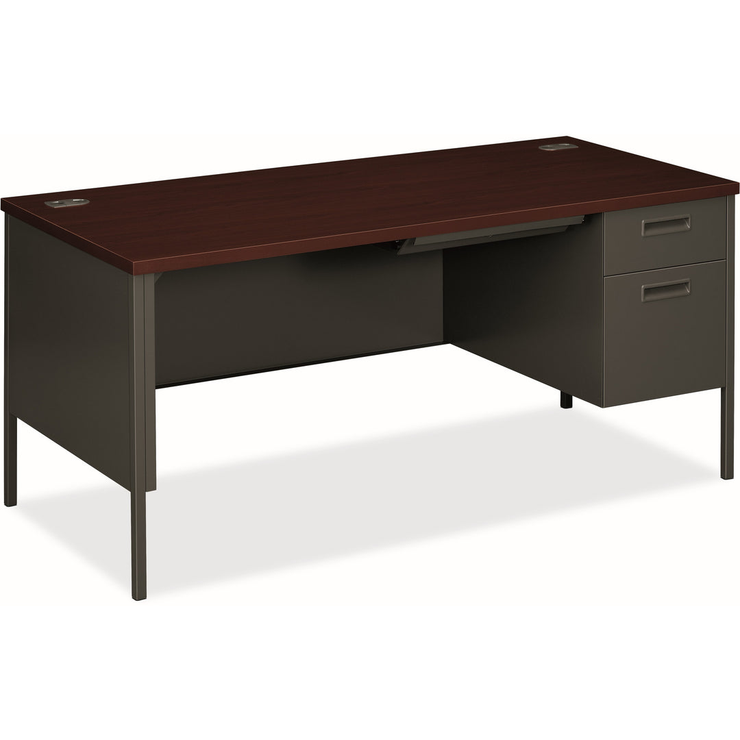 Image of HON® Metro Classic Series Right Pedestal "l" Workstation Desk, 66" X 30" X 29.5", Mahogany/charcoal