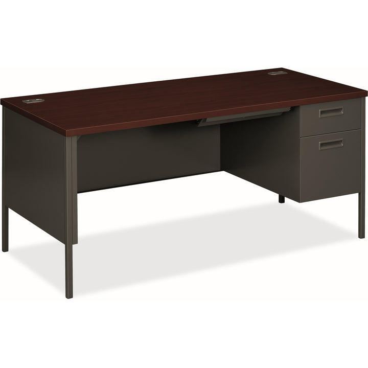 Image of HON® Metro Classic Series Right Pedestal "l" Workstation Desk, 66" X 30" X 29.5", Mahogany/charcoal