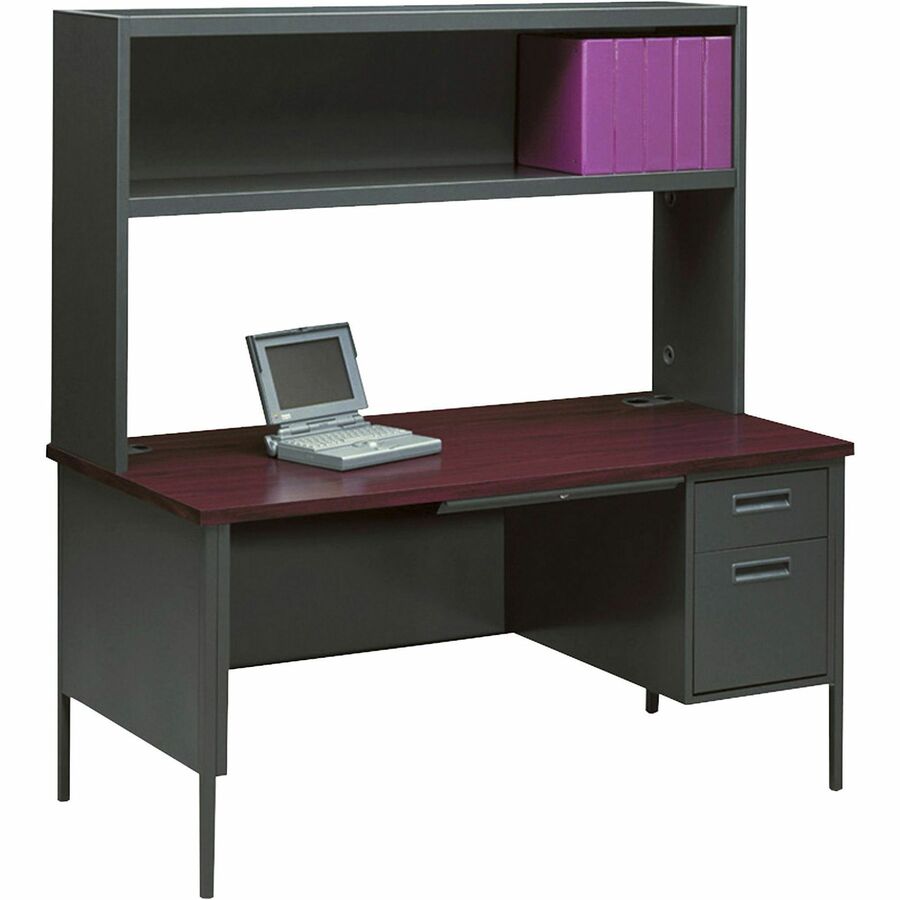 Image of HON® Metro Classic Series Right Pedestal "l" Workstation Desk, 66" X 30" X 29.5", Mahogany/charcoal