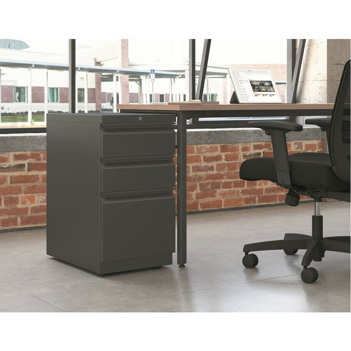 Image of HON® Brigade Mobile Pedestal With Pencil Tray Insert, Left/right, 3-Drawers: Box/box/file, Letter, Charcoal, 15" X 22.88" X 28"