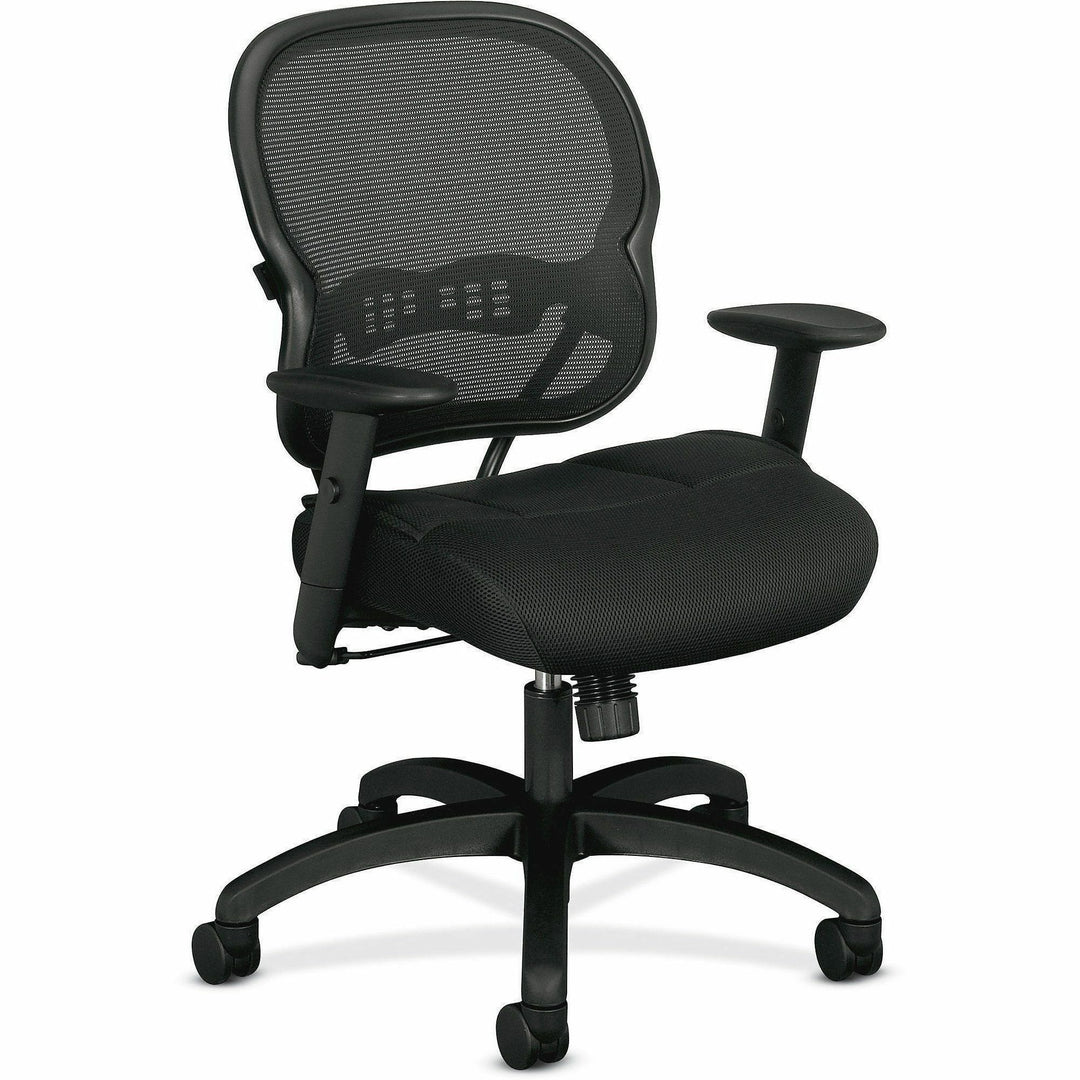 Image of HON® Wave Mesh Mid-Back Task Chair, Supports Up To 250 Lb, 18" To 22.25" Seat Height, Black