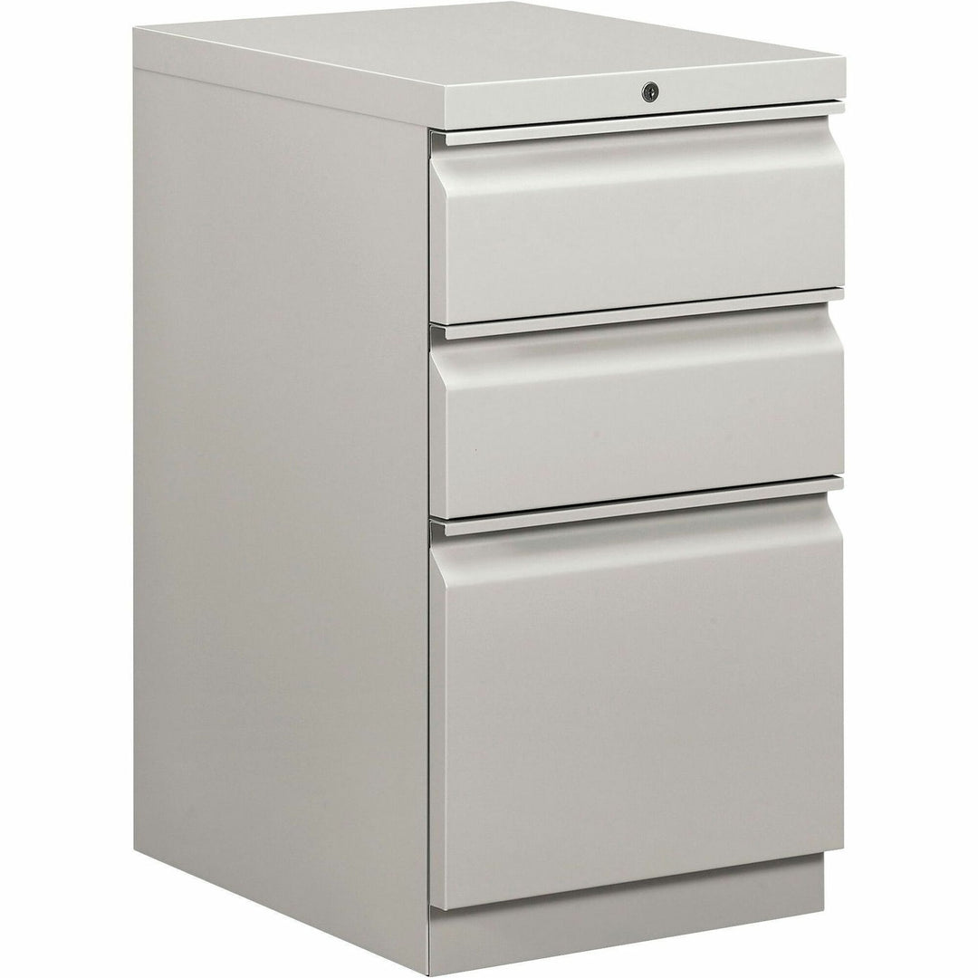 Image of HON® Brigade Mobile Pedestal With Pencil Tray Insert, Left/right, 3-Drawers: Box/box/file, Letter, Light Gray, 15" X 19.88" X 28"