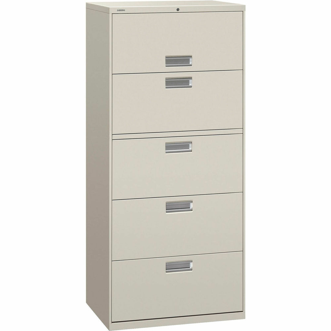 Image of HON® Lateral File, 5 Drawer, w/Lock, 30"x18"x64-1/4",Light Gray