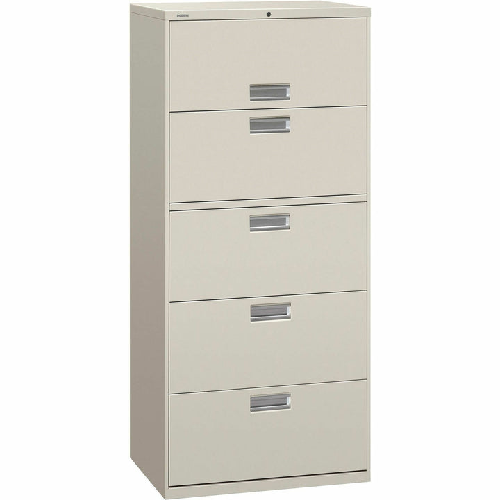 Image of HON® Lateral File, 5 Drawer, w/Lock, 30"x18"x64-1/4",Light Gray