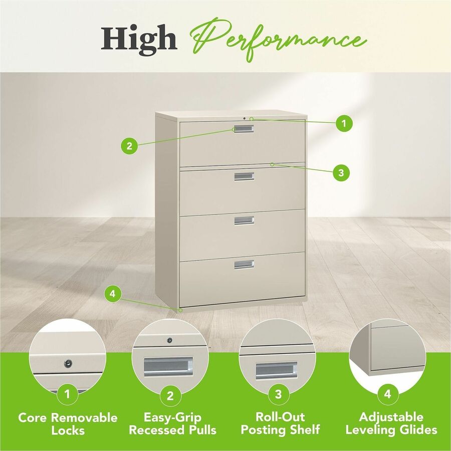 Image of HON® Brigade 600 Series Lateral File, 4 Legal/letter-Size File Drawers, Light Gray, 42" X 18" X 52.5"