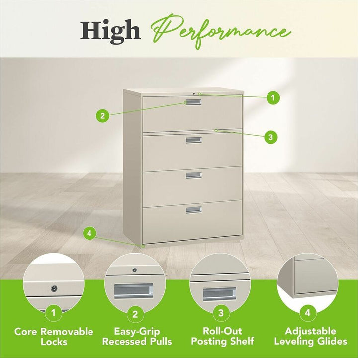 Image of HON® Brigade 600 Series Lateral File, 4 Legal/letter-Size File Drawers, Light Gray, 42" X 18" X 52.5"