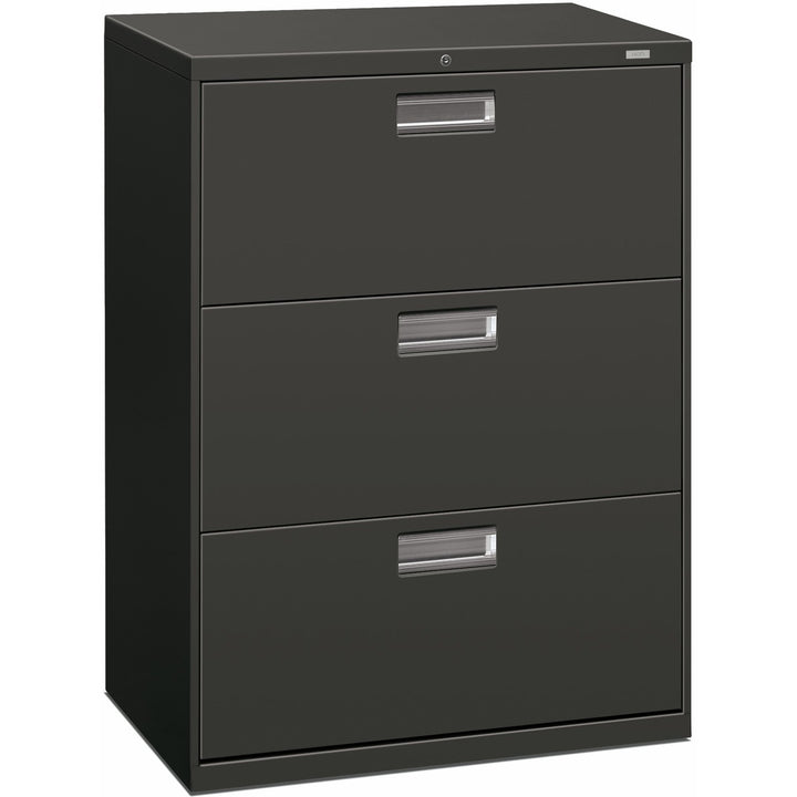 Image of HON® Brigade 600 Series Lateral File, 3 Legal/letter-Size File Drawers, Charcoal, 30" X 18" X 39.13"