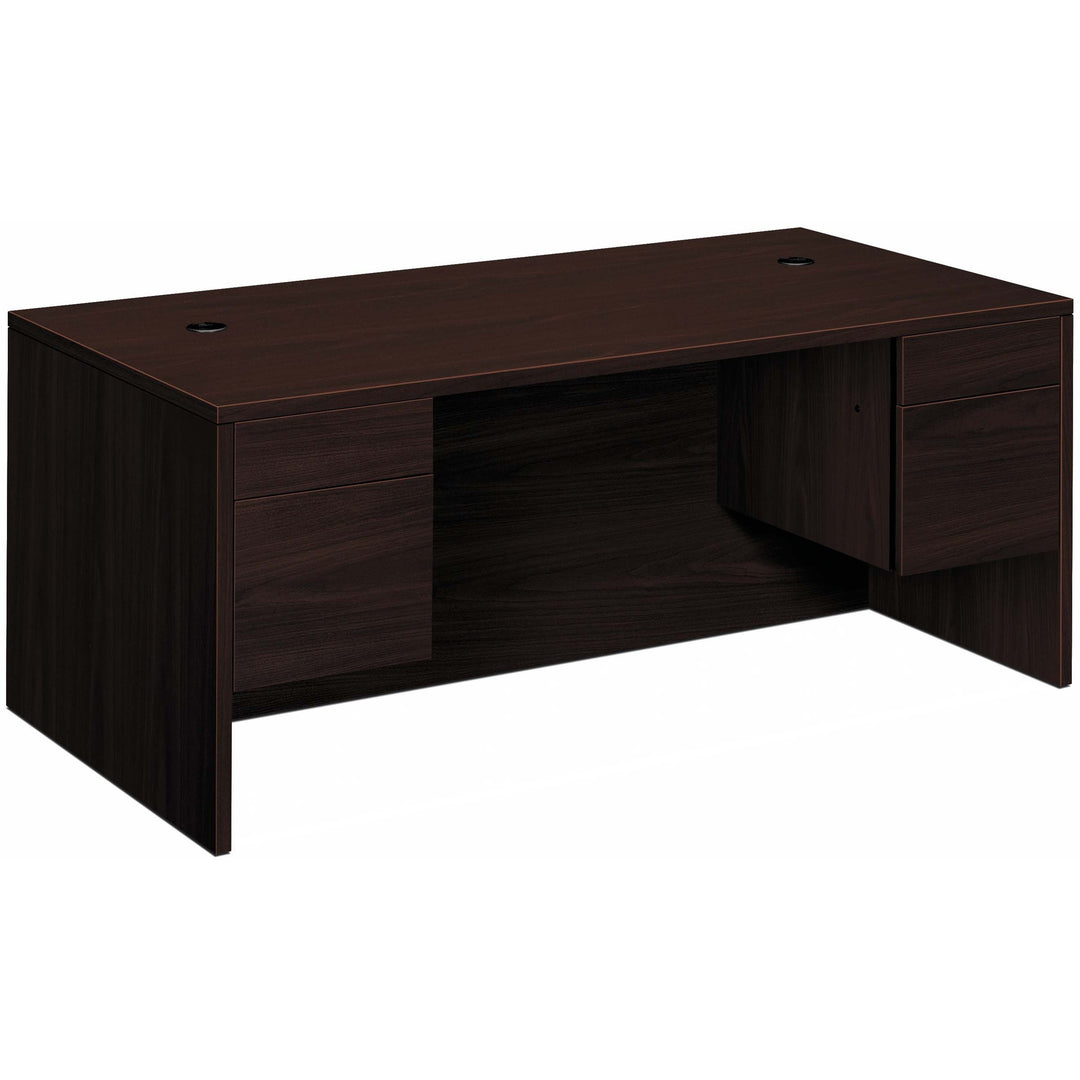 Image of HON® 10500 Series Double 3/4-Height Pedestal Desk, Left and Right: Box/File, 72" x 36" x 29.5", Mahogany