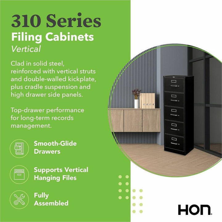 Image of HON® 310 Series Vertical File, 5 Letter-Size File Drawers, Putty, 15" X 26.5" X 60"