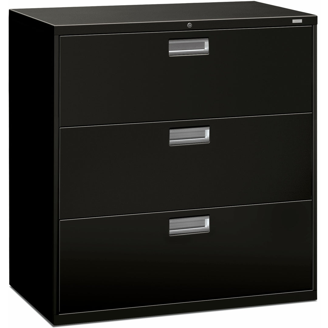 Image of HON® Brigade 600 Series Lateral File, 3 Legal/letter-Size File Drawers, Black, 42" X 18" X 39.13"