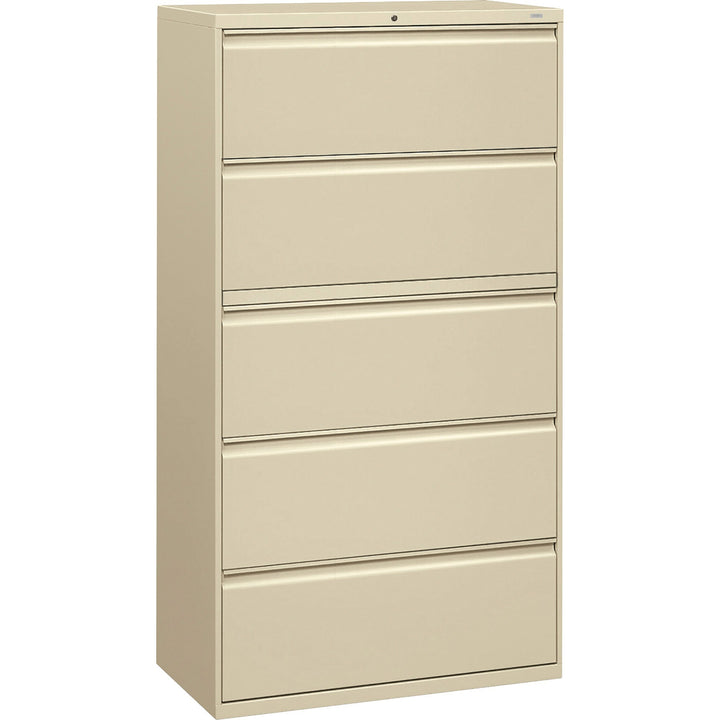 Image of HON® 5-Drawer Lateral File, W/Lock, 36"x19-1/4"x67", Putty