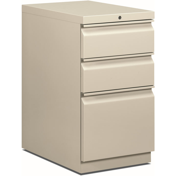Image of HON® Brigade Mobile Pedestal With Pencil Tray Insert, Left/right, 3-Drawers: Box/box/file, Letter, Light Gray, 15" X 22.88" X 28"