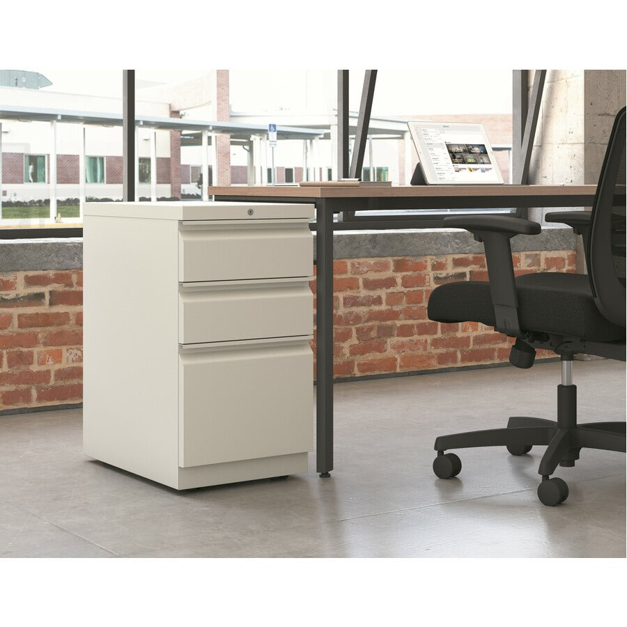 Image of HON® Brigade Mobile Pedestal With Pencil Tray Insert, Left/right, 3-Drawers: Box/box/file, Letter, Light Gray, 15" X 22.88" X 28"
