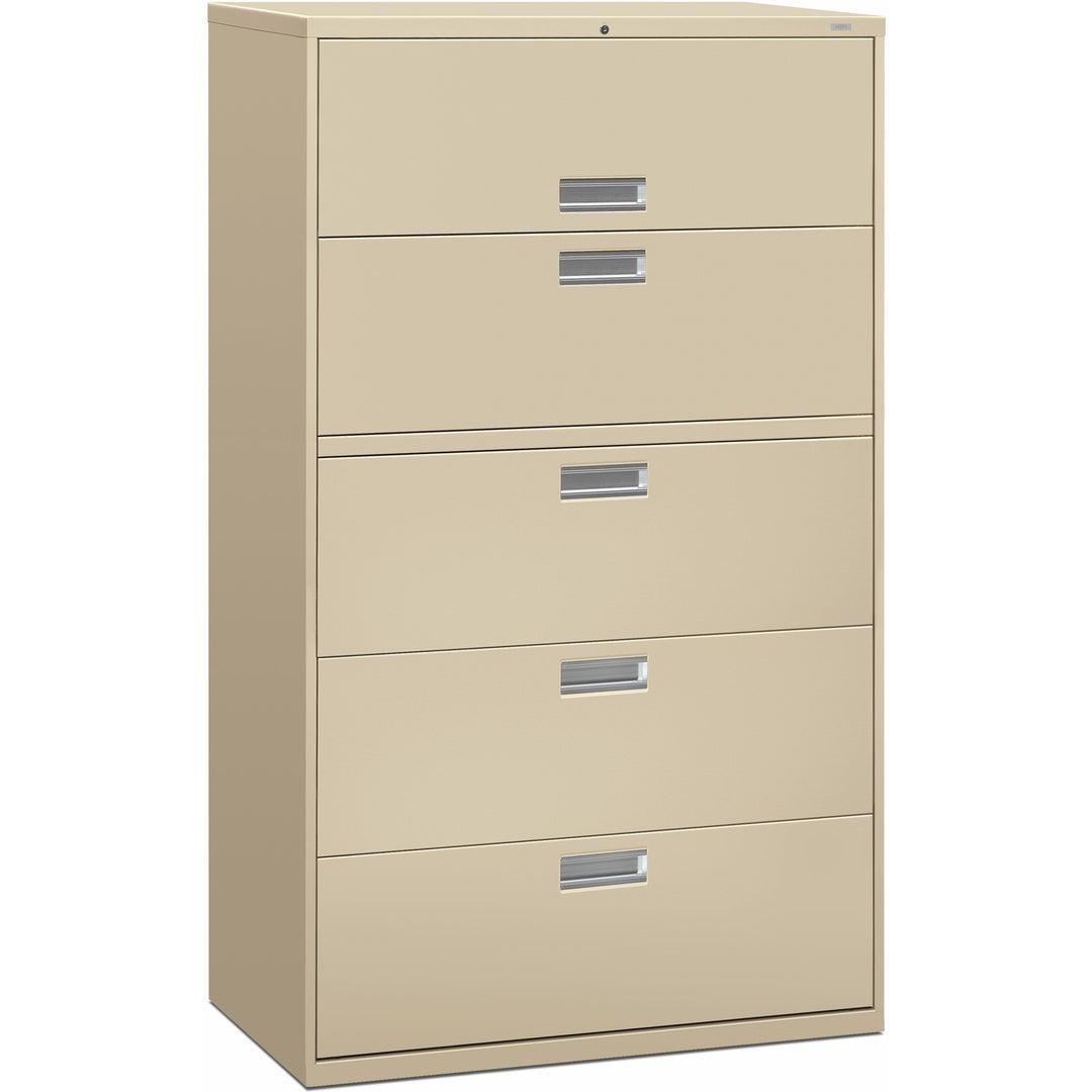 Image of HON® Brigade 600 Series Lateral File, 4 Legal/letter-Size File Drawers, 1 Roll-Out File Shelf, Putty, 42" X 18" X 64.25"