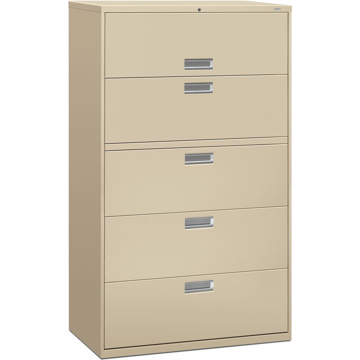 Image of HON® Brigade 600 Series Lateral File, 4 Legal/letter-Size File Drawers, 1 Roll-Out File Shelf, Putty, 42" X 18" X 64.25"