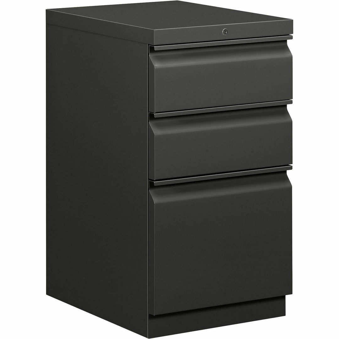Image of HON® Brigade Mobile Pedestal With Pencil Tray Insert, Left/right, 3-Drawers: Box/box/file, Letter, Charcoal, 15" X 19.88" X 28"