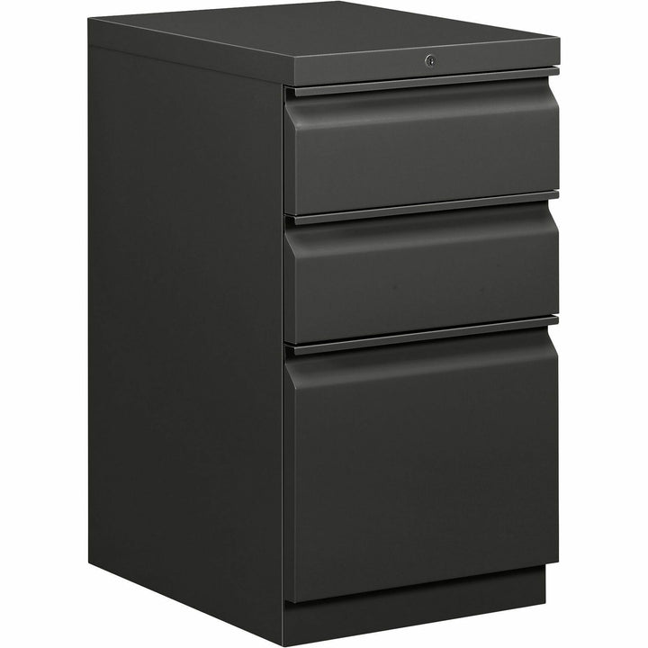 Image of HON® Brigade Mobile Pedestal With Pencil Tray Insert, Left/right, 3-Drawers: Box/box/file, Letter, Charcoal, 15" X 19.88" X 28"