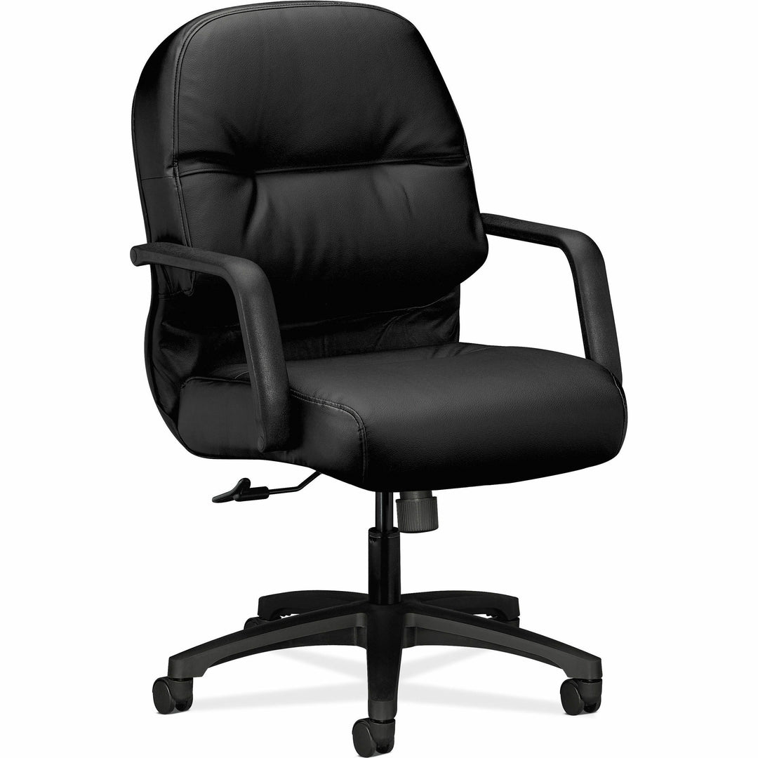 Image of HON® Pillow-Soft 2090 Series Leather Managerial Mid-Back Swivel/tilt Chair, Supports 300 Lb, 16.75" To 21.25" Seat Height, Black