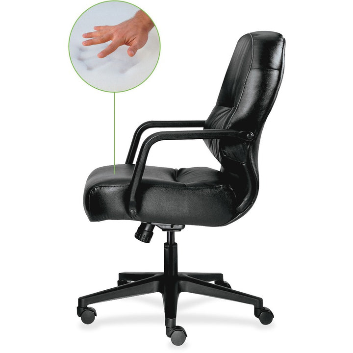 Image of HON® Pillow-Soft 2090 Series Leather Managerial Mid-Back Swivel/tilt Chair, Supports 300 Lb, 16.75" To 21.25" Seat Height, Black