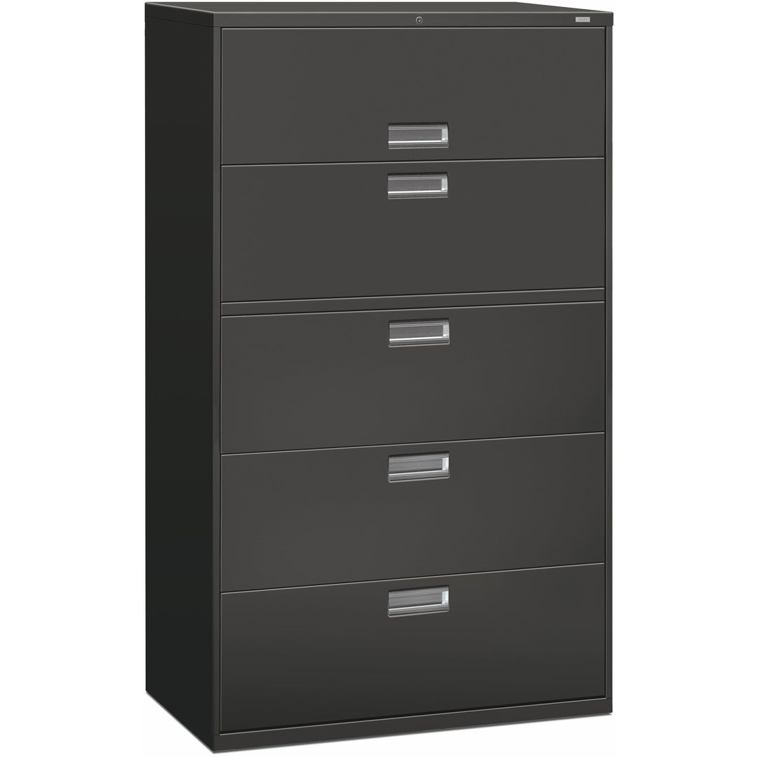 Image of HON® Brigade 600 Series Lateral File, 4 Legal/letter-Size File Drawers, 1 Roll-Out File Shelf, Charcoal, 42" X 18" X 64.25"
