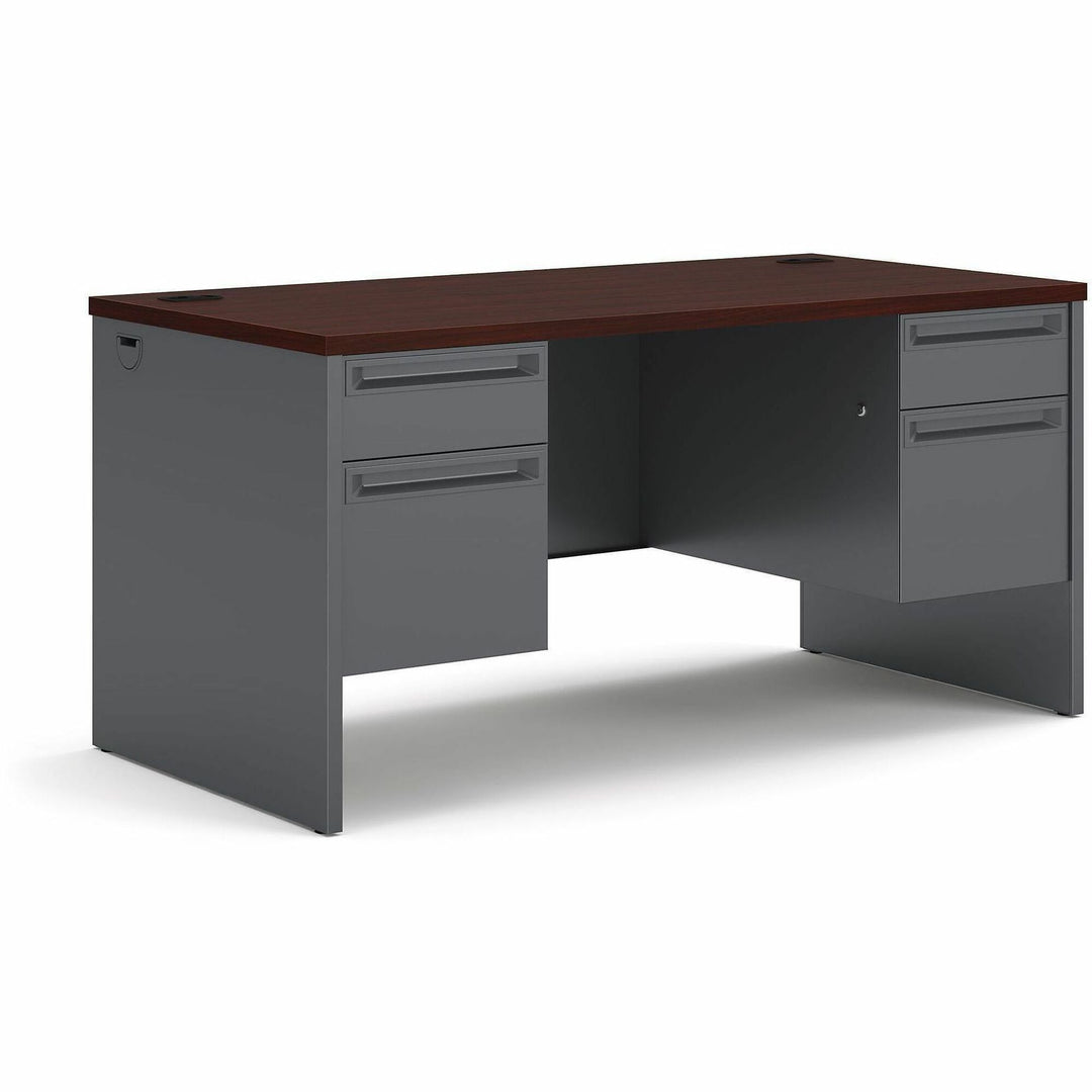 Image of HON® 38000 Series Double Pedestal Desk, 60" X 30" X 29.5", Mahogany/charcoal