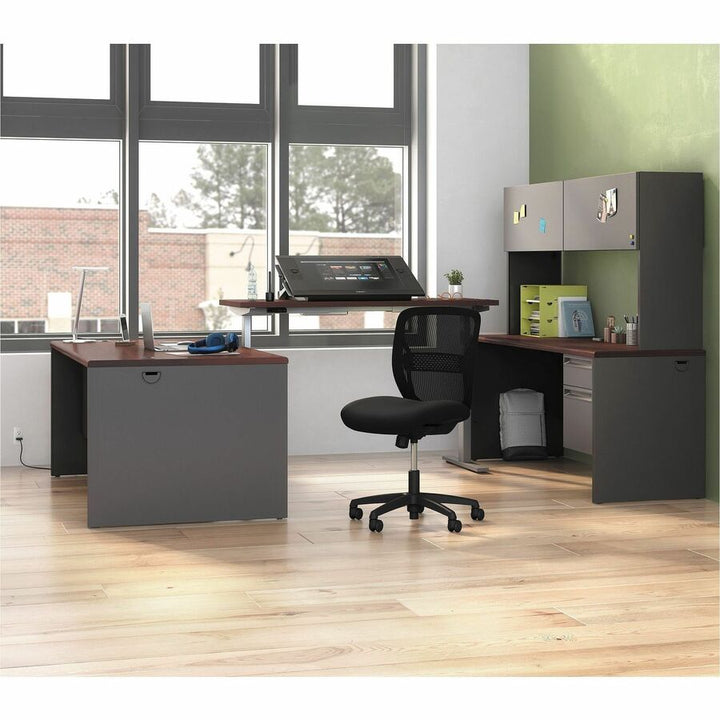 Image of HON® 38000 Series Double Pedestal Desk, 60" X 30" X 29.5", Mahogany/charcoal
