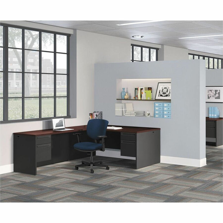 Image of HON® 38000 Series Double Pedestal Desk, 60" X 30" X 29.5", Mahogany/charcoal