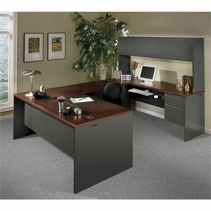 Image of HON® 38000 Series Double Pedestal Desk, 60" X 30" X 29.5", Mahogany/charcoal