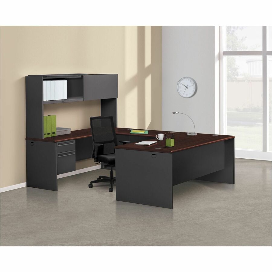 Image of HON® 38000 Series Double Pedestal Desk, 60" X 30" X 29.5", Mahogany/charcoal