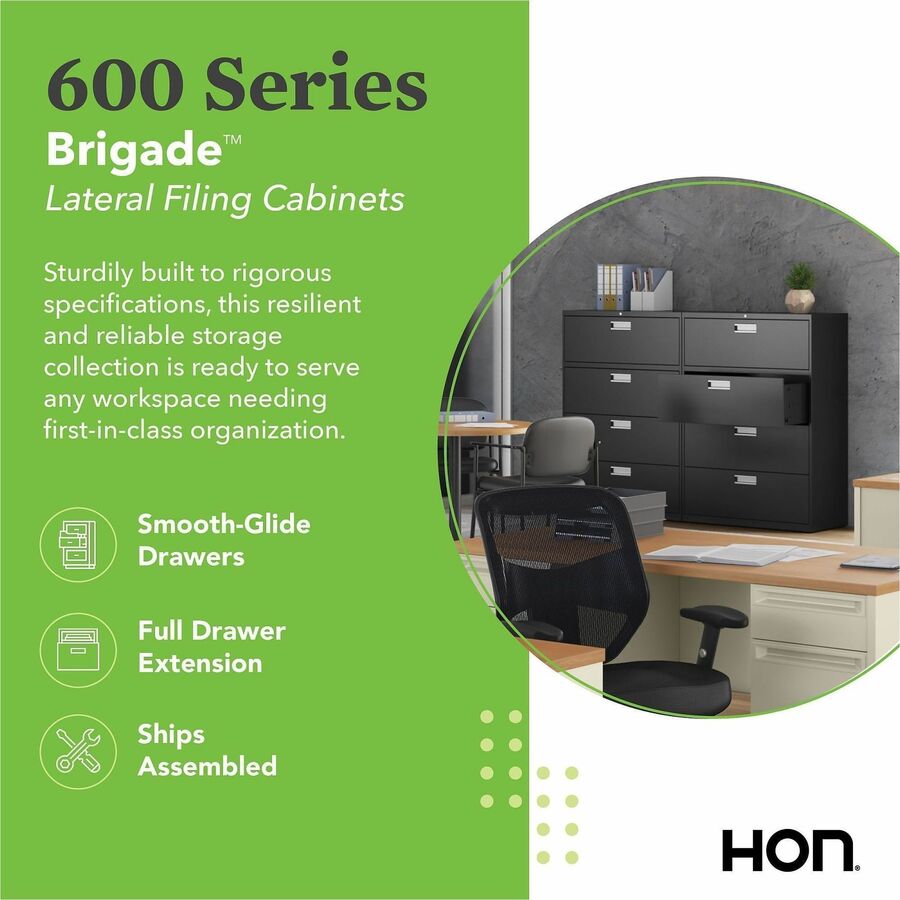 Image of HON® Brigade 600 Series Lateral File, 4 Legal/letter-Size File Drawers, Putty, 36" X 18" X 52.5"