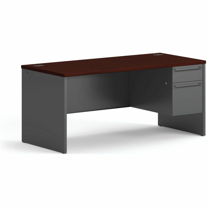 Image of HON® 38000 Series Right Pedestal Desk, 66" X 30" X 29.5", Mahogany/charcoal