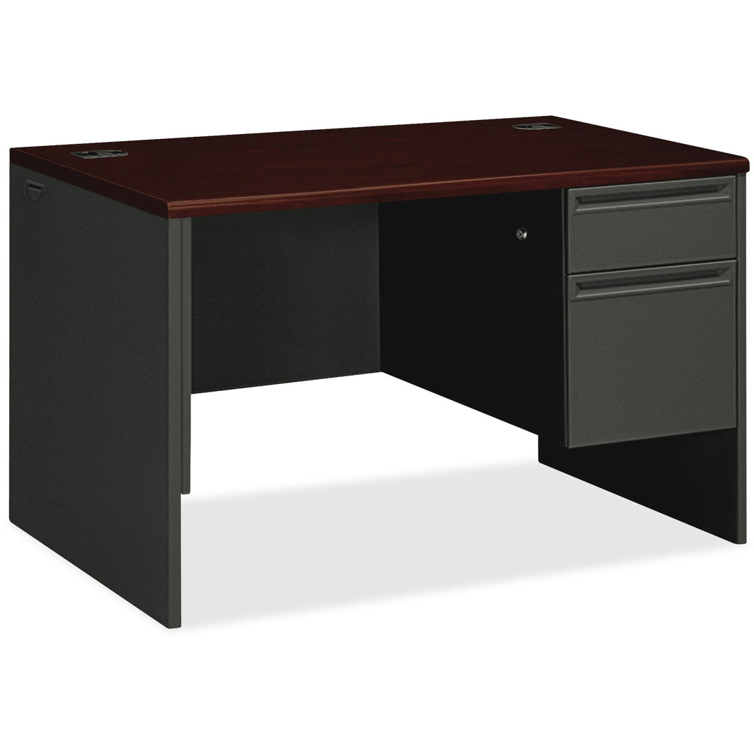 Image of HON® 38000 Series Right Pedestal Desk, 48" X 30" X 29.5", Mahogany/charcoal