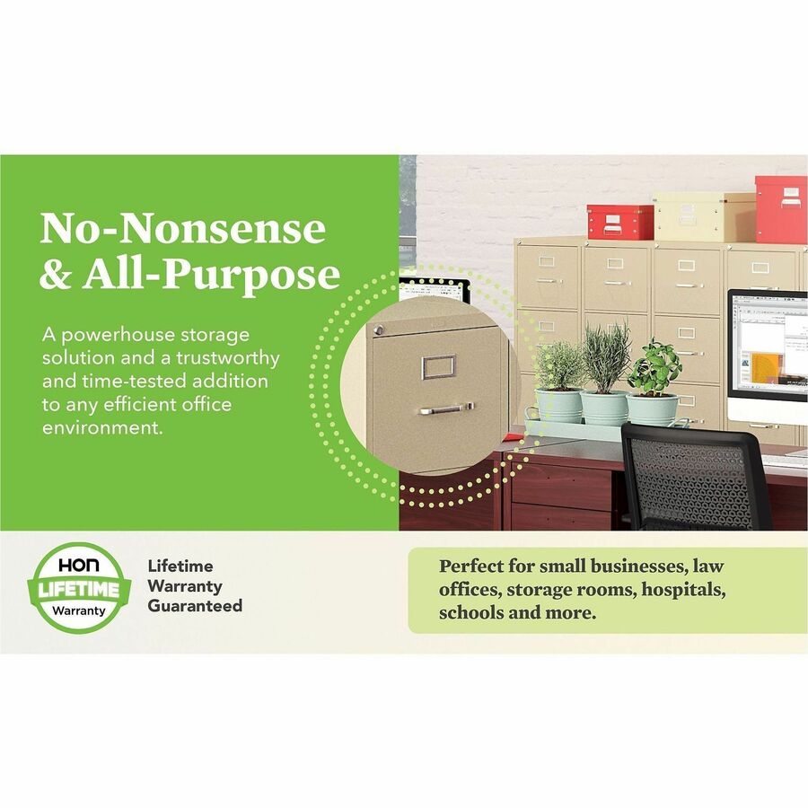 Image of HON® 510 Series Vertical File, 4 Letter-Size File Drawers, Putty, 15" X 25" X 52"