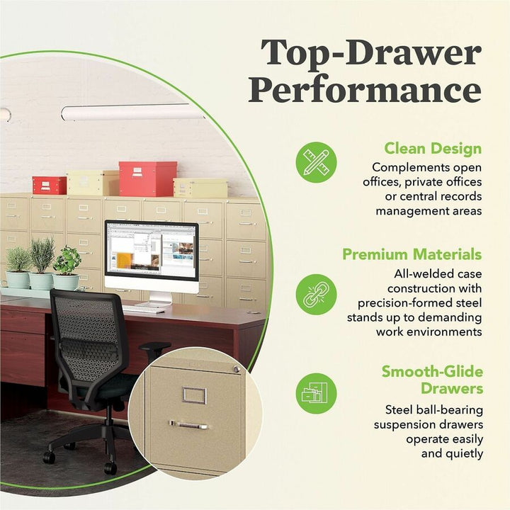 Image of HON® 510 Series Vertical File, 4 Letter-Size File Drawers, Putty, 15" X 25" X 52"