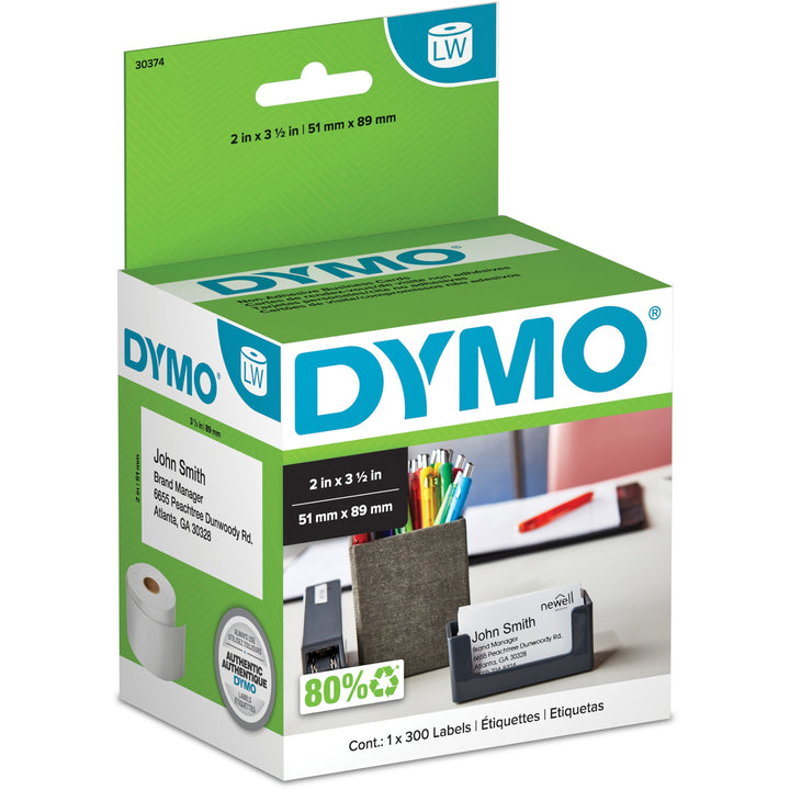 Image of Dymo 30374 Nonadhesive Appointment Cardstock Labels, A8, 2" x 3 1/2", White, 1 Roll